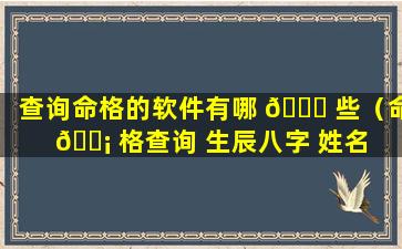 查询命格的软件有哪 🐎 些（命 🐡 格查询 生辰八字 姓名 五行软件）